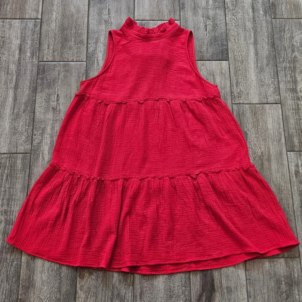 Pomander Place Morgan Gauze Tiered Mini Dress Size XL Red Sleeveless Tie‎ Back
